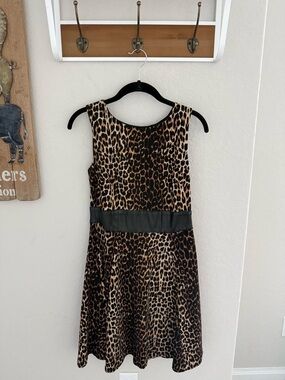 Leopard Print Midi Dress with Black Waistband